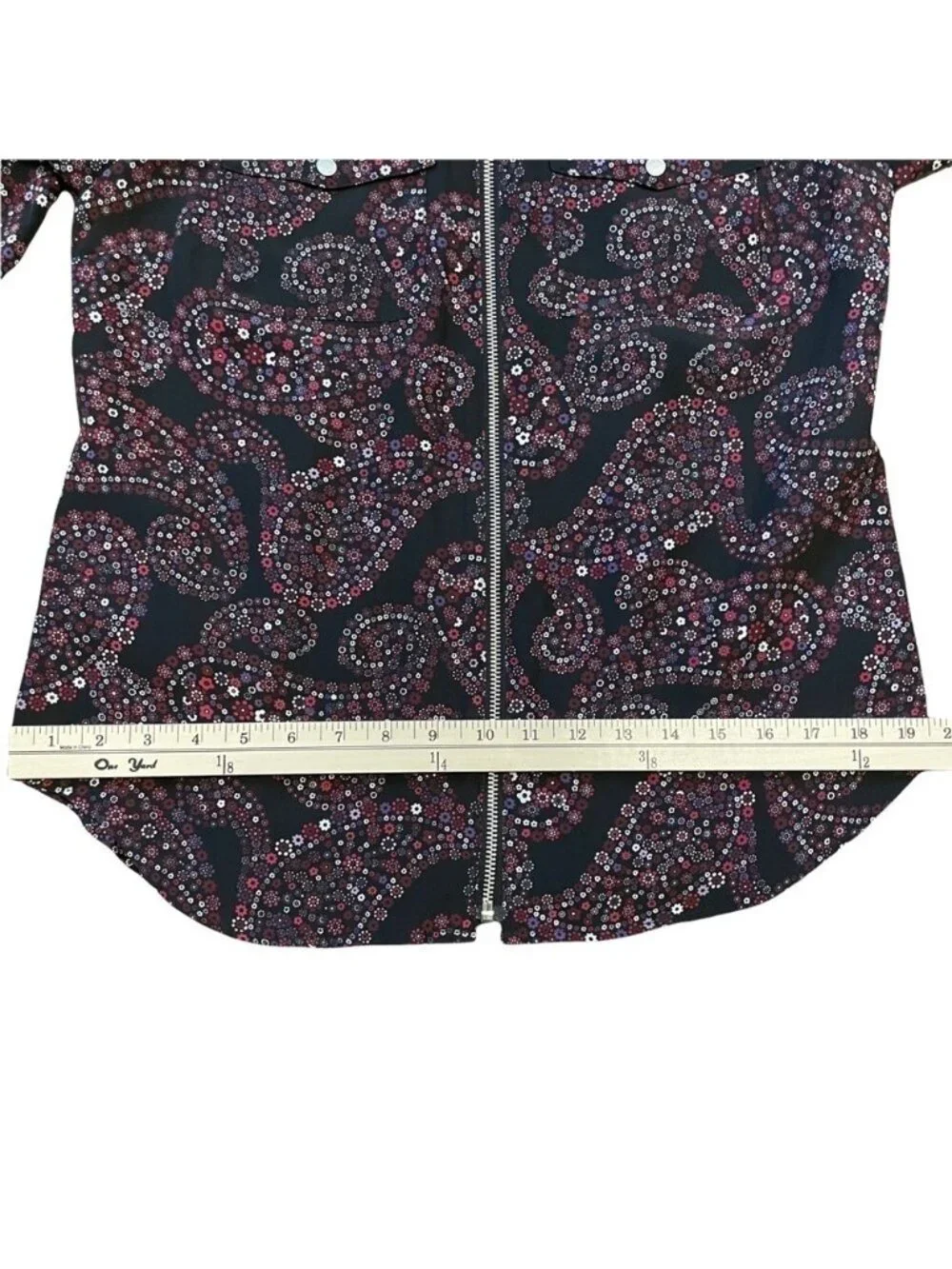 Michael Kors Black Purple Floral Blouse Paisley Long Sleeve Lock Zipper SMALL